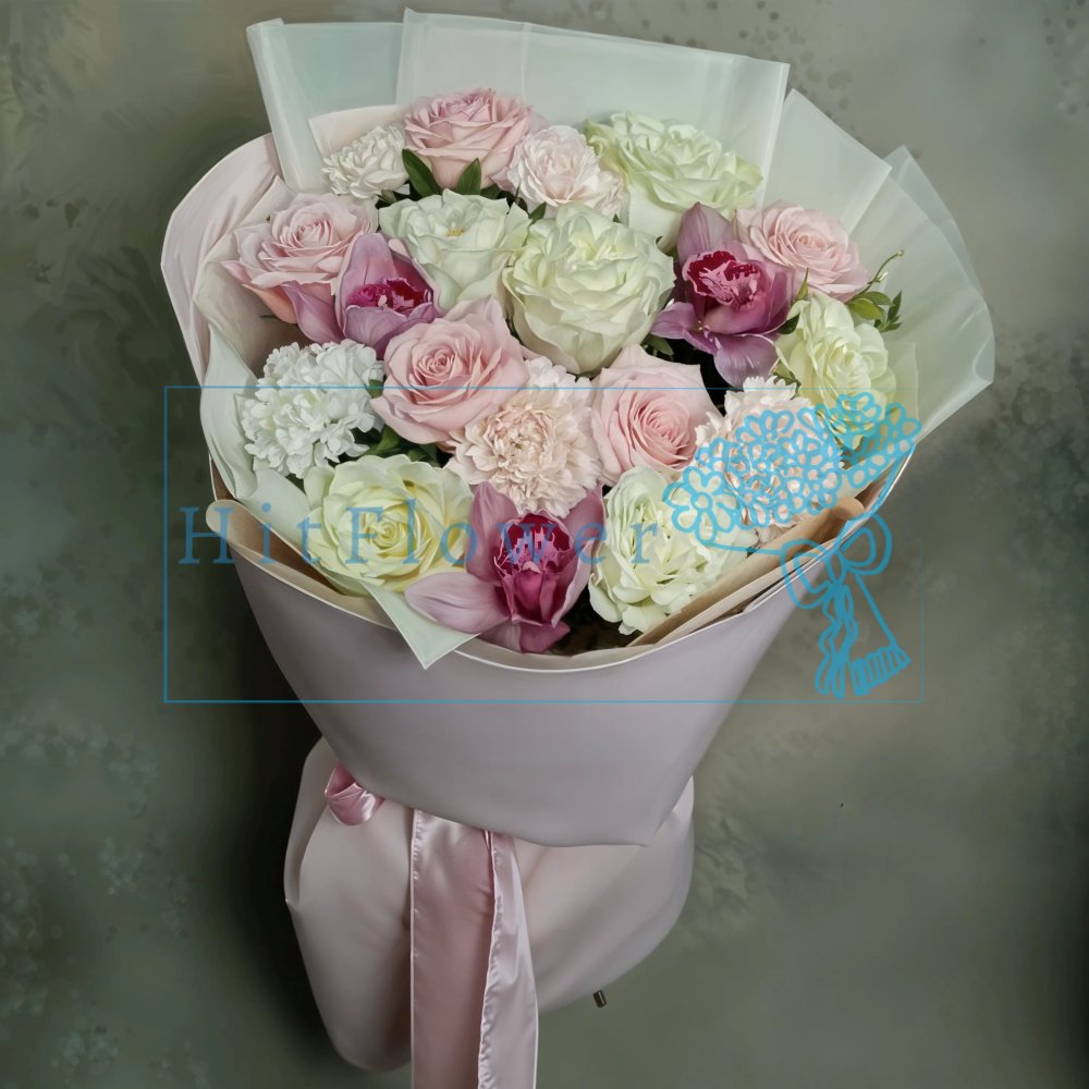 Букет цветов из: Розы, Гвоздики и Орхидеи